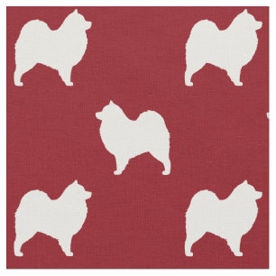 Tecido Cachorro Samoado Silhuettes Padrão Vermelho e Bra