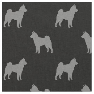 Tecido Cachorro Shiba Inu Silhouettes Cinzas e Preto Padr