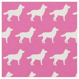 Tecido Cachorro Siberiano - Cachorro Silhueta Rosa
