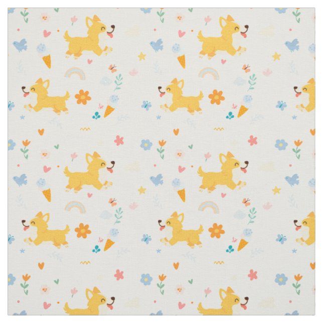 Tecido cachorros corgis de desenho animado engraçados (Modelo)