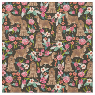 Tecido Cachorros de Cocker Spaniel vintage florals preto