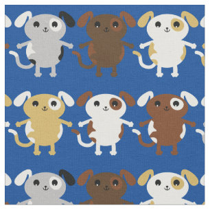 Tecido Cachorros de Desenho Animado Azul Fofo para Crianç