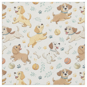 Tecido Cachorros de Desenho Animado Divertidos - Padrão d
