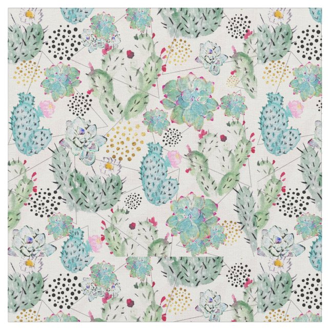 Tecido cacto de aquarela e triângulos (Detalhe)