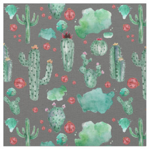 Tecido cacto e padrão de ladybug - fundo preto 