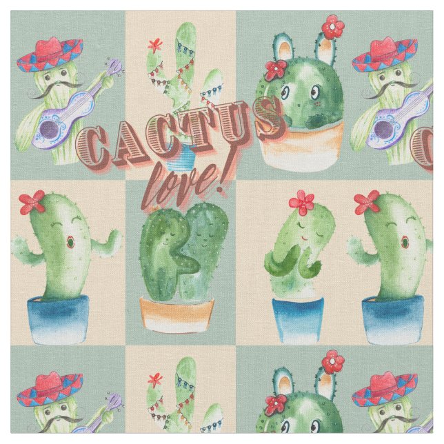 Tecido cactus love - watercolor, design com cacto e t (Detalhe)