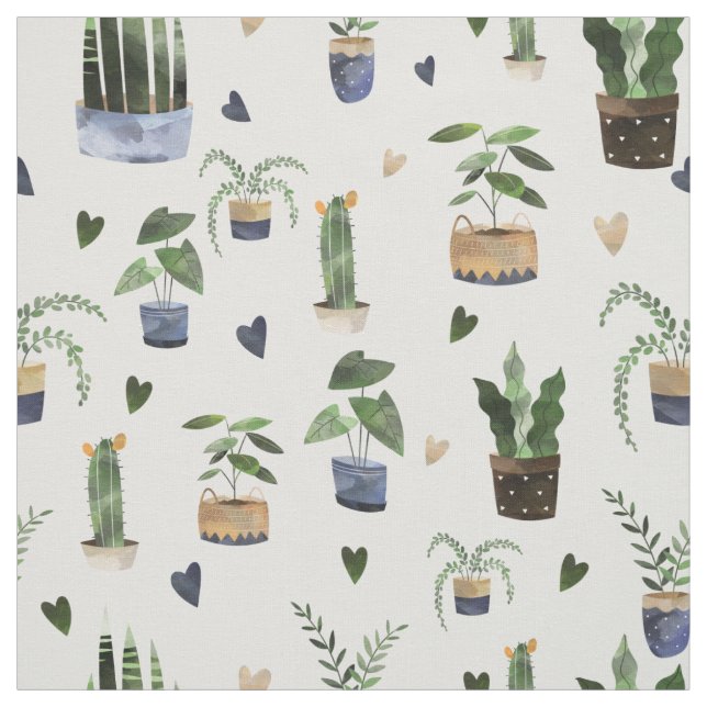 Tecido Cactus Suculentas & Padrão Boho de Plantas em Vaso (Modelo)