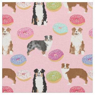 Tecido Cães australianos e rosquinhas cor-de-rosa