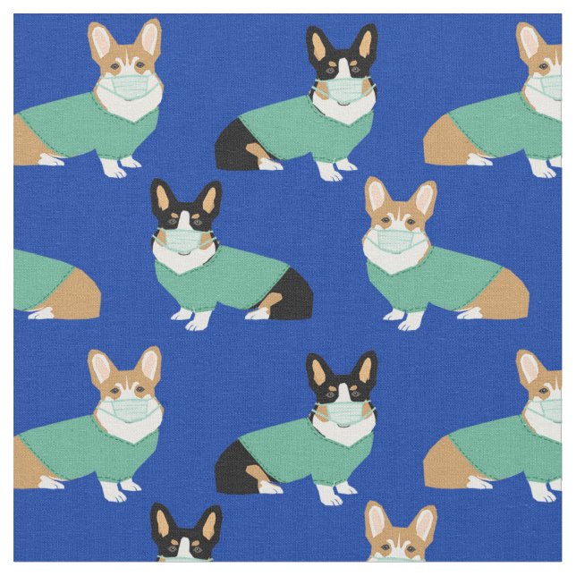 Tecido cães corgi em azul-esfregona (Detalhe)
