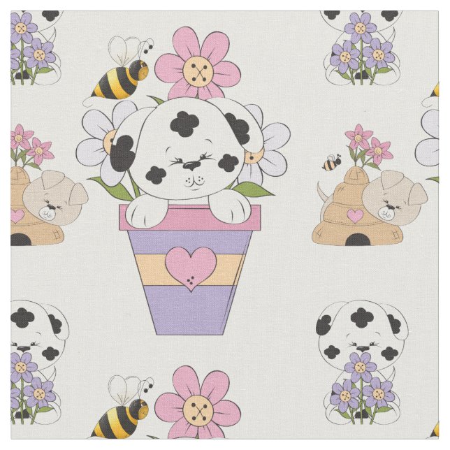 Tecido Cães e Flores Curiosos (Detalhe)