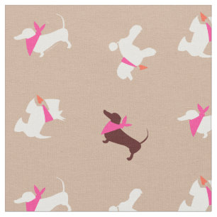 Tecido Cães no Mocha suíço cor-de-rosa