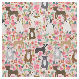 Tecido Cães Pitbull vintage florals rosa