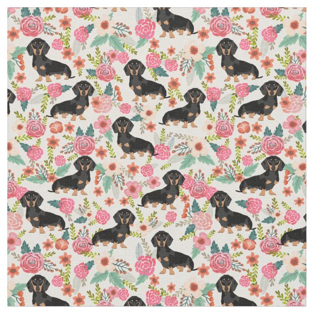 Tecido Cães pretos e bronzeados Dachshund vintage natas (Detalhe)