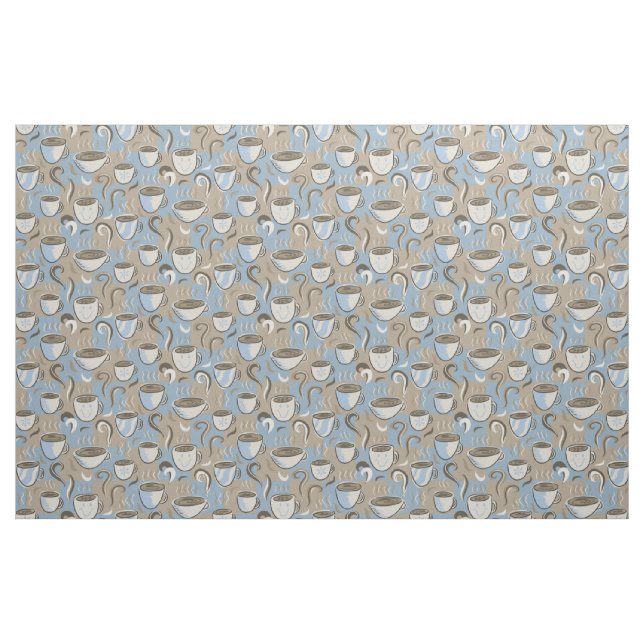 Tecido Café Compra sorrisos de caneca em azul e castanho (Fat Quarter)
