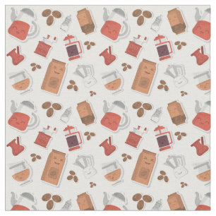 Tecido Cafeína "Cute Coffee Lovers" Themed Kawaii Padrã
