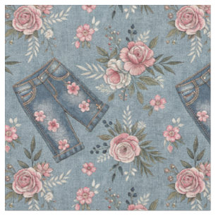 Tecido Calças Jeans & Flores Rosas - Padrão de Design Flo