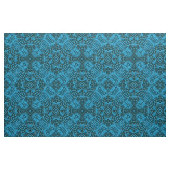 Tecido Caleidoscópio azul do Fractal do vintage preto & (Jarda)