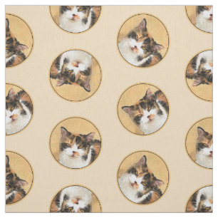 Tecido Calico Cat Portraing Pintura Bela Arte Original