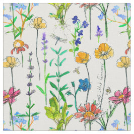 Tecido California Poppy Herbs Rosemary Lavanda Honey Bee
