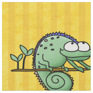 Tecido Camaleão Desenho Animado Engraçado Verde Fofo