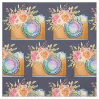 Câmera Laranja Boho e Flores Padrão de Aquarela