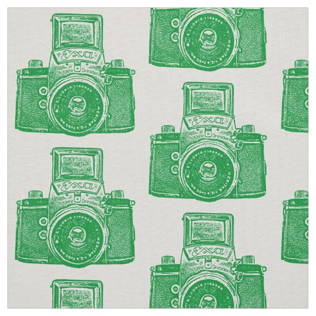 Tecido Câmera SLR Vintage - Verde Grama em Branco (Modelo)