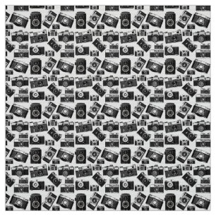 TECIDO CÂMERAS DE FOTOGRAFIA RETRO PRETA E BRANCA MOTIF