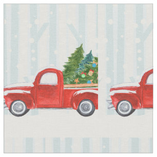 Tecido Caminhão vermelho de Natal em uma estrada de neve