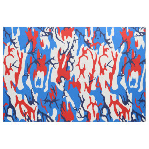 Tecido Camo branco e azul vermelho