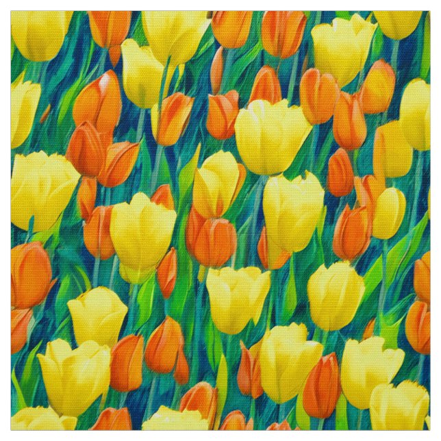 Tecido Campo de Tulipas Laranja e Amarela (Modelo)