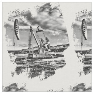 Tecido Campo petrolífero Pumpjack no respingo preto e
