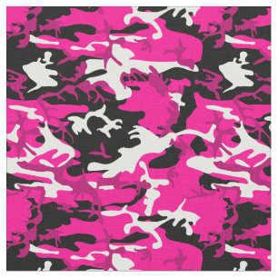 Tecido camuflagem rosa quente camo branco preto