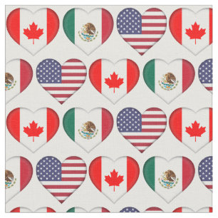 Tecido Canadá México EUA 3 Country Flag Hearts