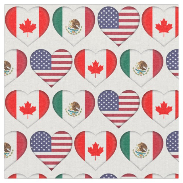 Tecido Canadá México EUA 3 Country Flag Hearts (Detalhe)