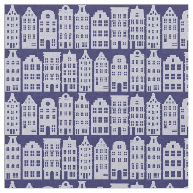 Tecido Canal de Amsterdã Casas de Cobalto Padrão Azul (Detalhe)