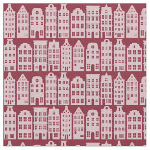 Tecido Canal de Amsterdã Casas de Marsala - Padrão Vermel