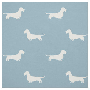 Tecido Cão de Dachshund Silhouettes Azul-Padrão Cabeado