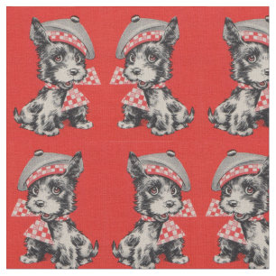 Tecido cão do Scottie dos anos 50 no vermelho