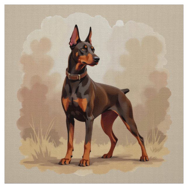 Tecido Cão Pinscher Dobermann Marrom Ferrugem Vermelho (Modelo)