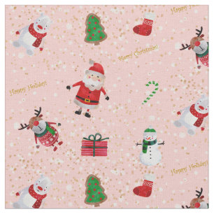 Tecido Caráter do Natal no rosa e no brilho Dourado