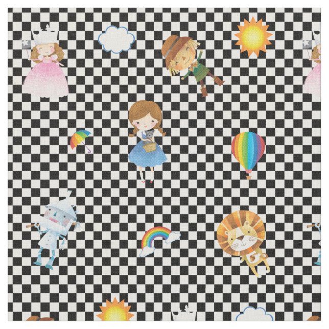 Tecido Caráteres de mágico de Oz em preto/branco (Detalhe)