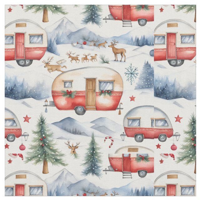 Tecido Caravana de Natal, Neve, Veado (Detalhe)