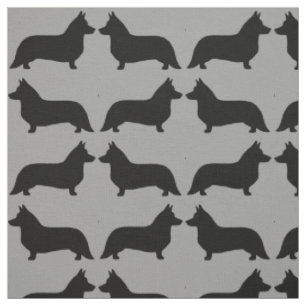 Tecido Cardigan Welsh Corgi Dog Silhouettes Padrão