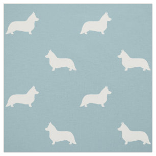 Tecido Cardigan Welsh Corgi Silhouettes Azul Padrão