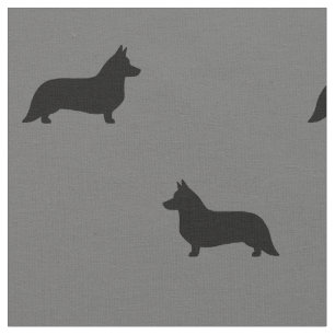 Tecido Cardigan Welsh Corgi Silhouettes Cinza de Padrão