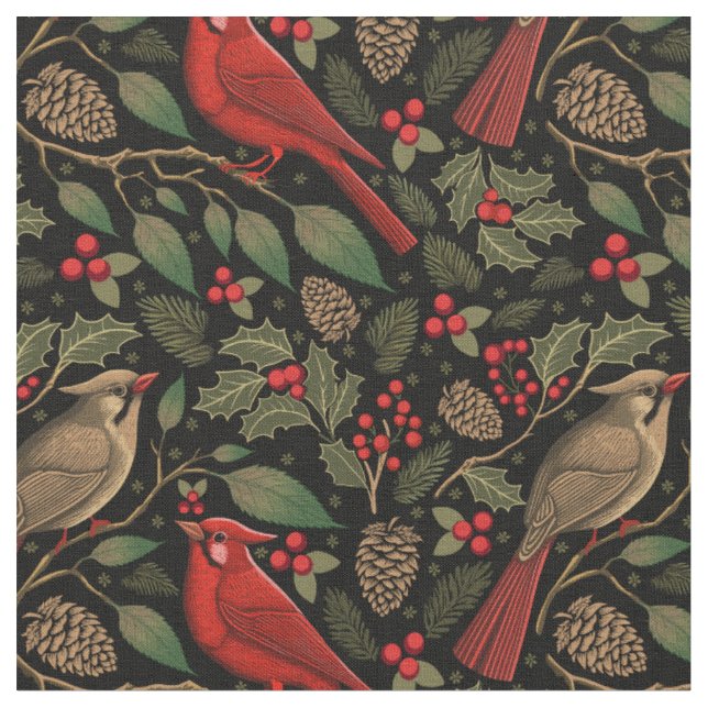 Tecido Cardinais de inverno escuros e modernos (Detalhe)