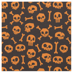 Tecido Caricatura Crânio e Crossbones Pumpkin
