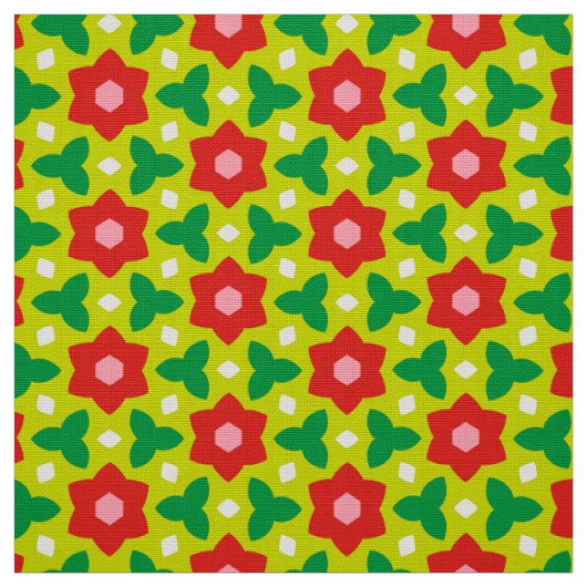 Tecido CARNIVAL - Flores Geométricas Vermelhas no Floral  (Modelo)