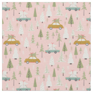 Tecido Carros Retrortores Pink-Christmas Woodland Árvore