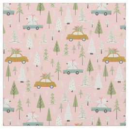 Tecido Carros Retrortores Pink-Christmas Woodland Árvores